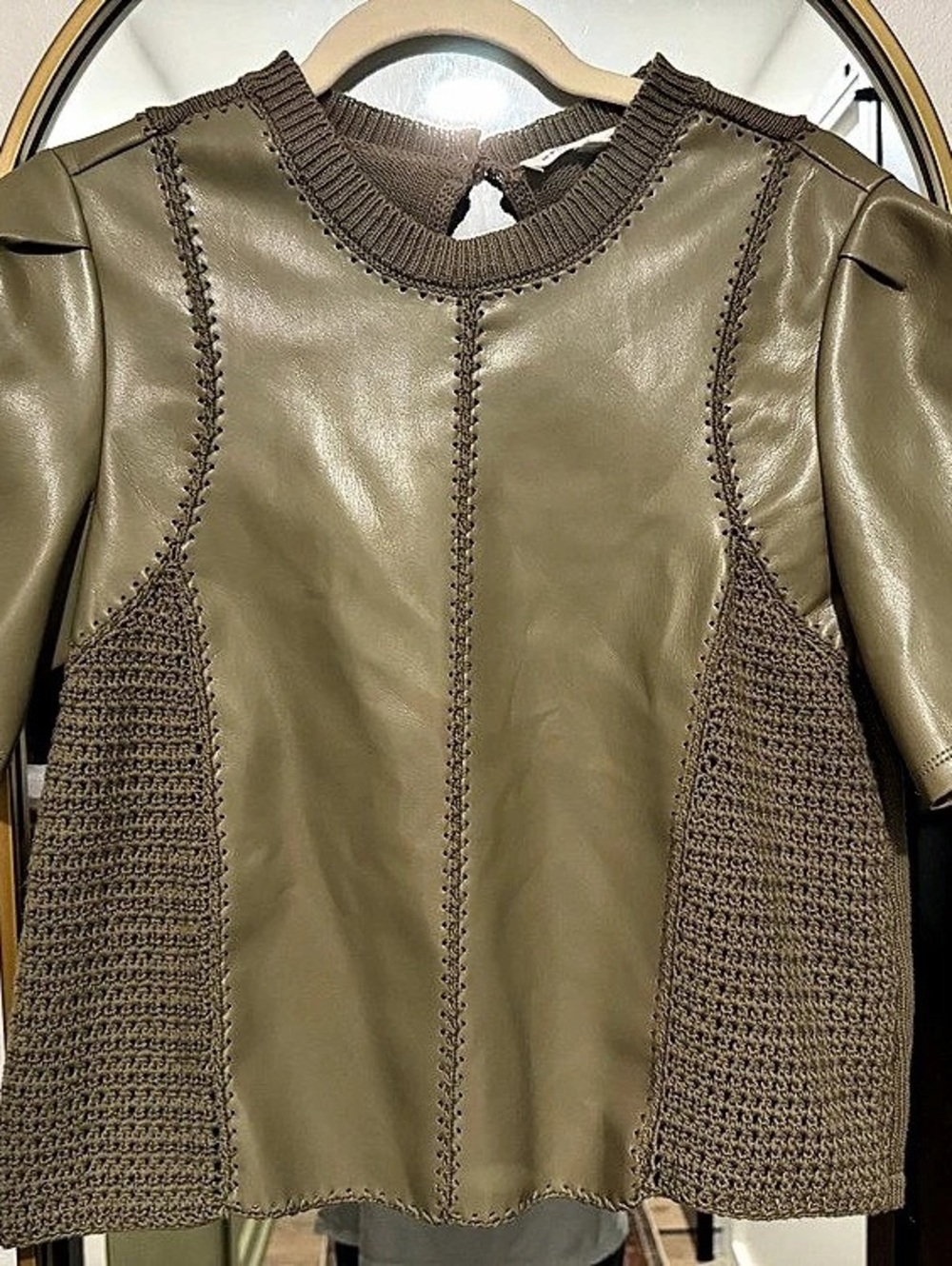 Melissa Nepton Short Sleeve Knit Top in Olive Green
